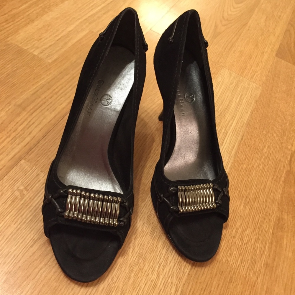 Cole Han open toe heels suede pump